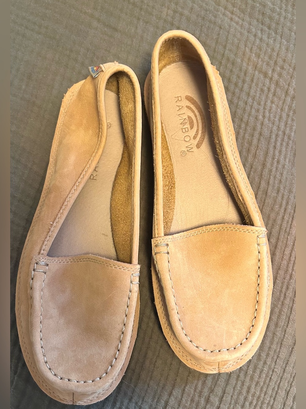 Rainbow Suede Loafers in Beige-Tan - Women's Slip-On Flats